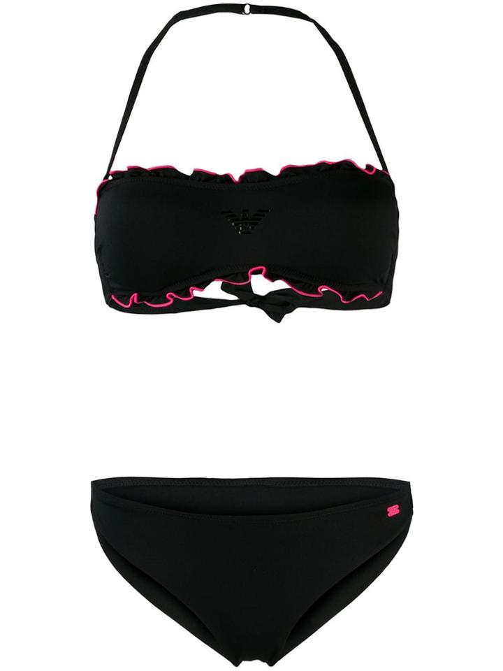 Ea7 Emporio Armani Ruffled Trim Bikini - Black