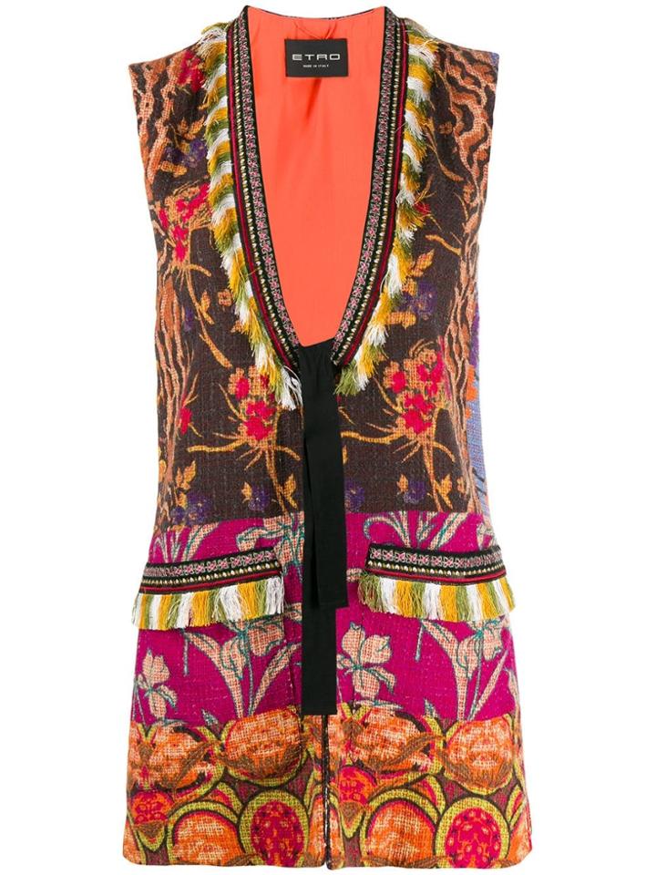 Etro Floral Print Woven Vest - Brown