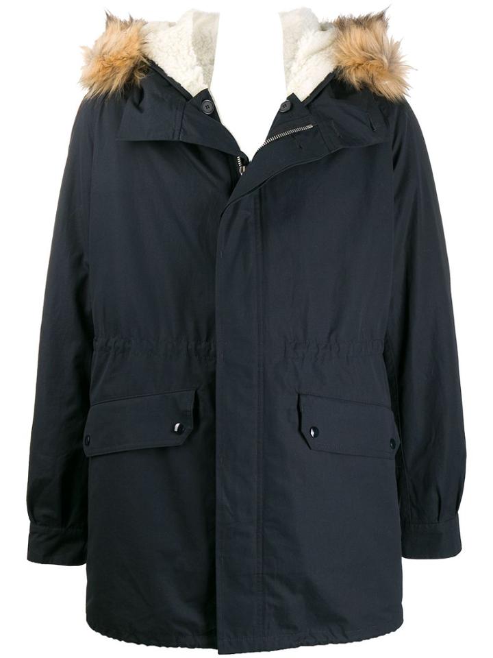 Sandro Paris Faux-fur Trimmed Parka Coat - Blue