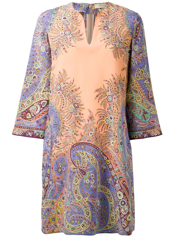 Etro - Paisley Print Kaftan - Women - Silk - 44, Pink/purple, Silk