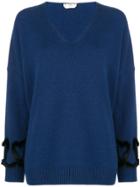 Fendi Embellished V-neck Knit Sweater - Blue
