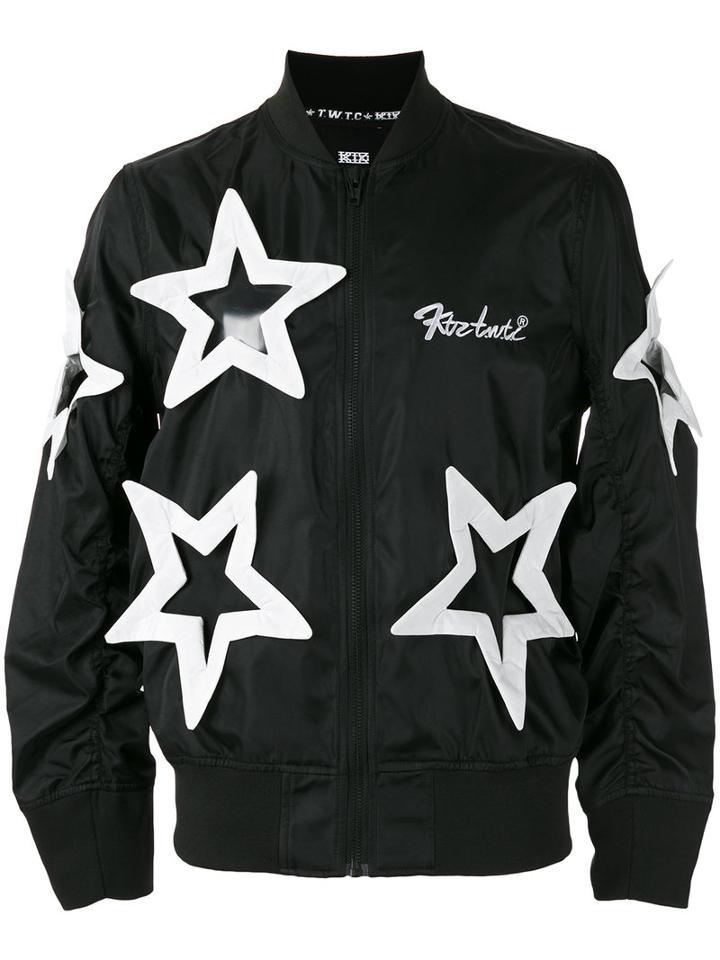 Ktz Star Appliqué Bomber Jacket, Adult Unisex, Size: Xl, Black, Polyester