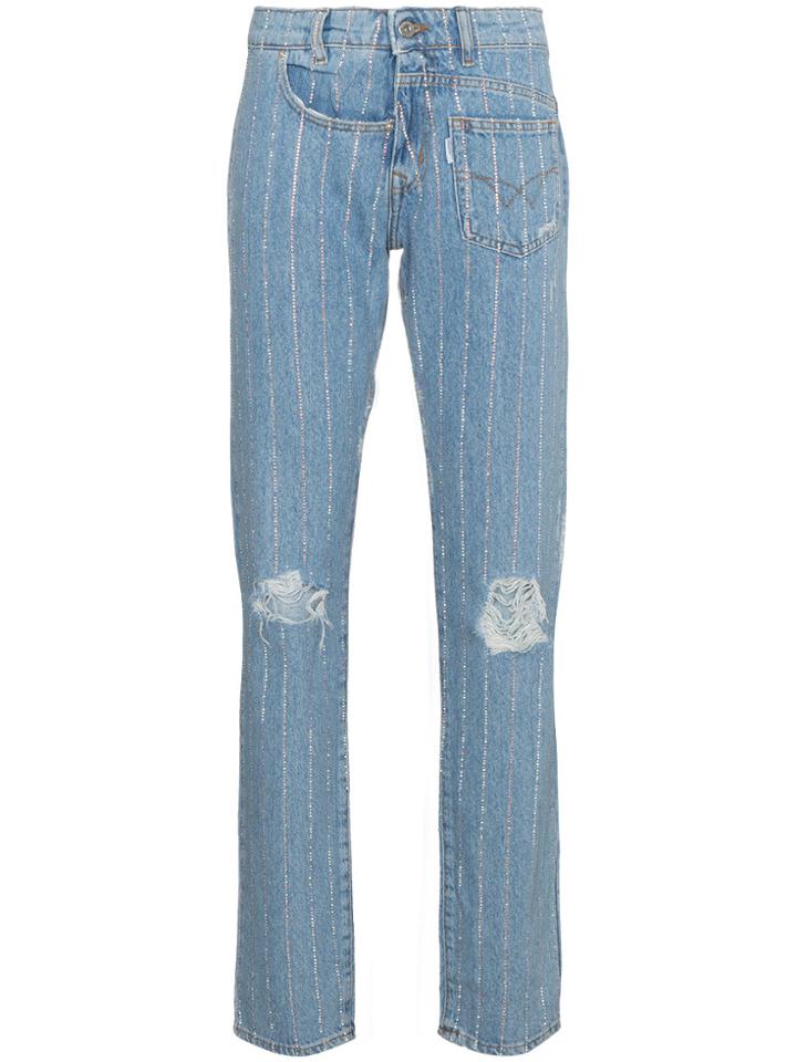 Filles A Papa Crystal Studded Boyfriend Jeans - Blue