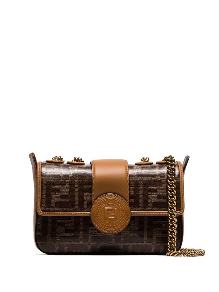 Fendi Brown Ff Logo Leather Camera Bag