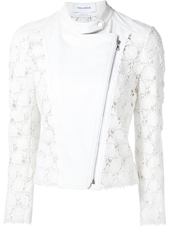 Yigal Azrouel Hibiscus Lace Moto Jacket, Women's, Size: 2, White, Polyester