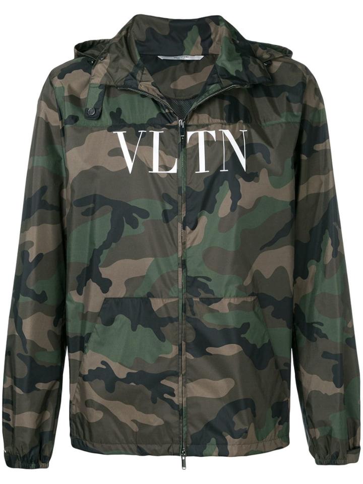 Valentino Hooded Vltn Print Jacket - Green
