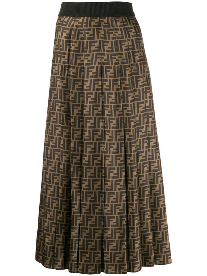 Fendi Ff Pleated Midi Skirt - Black