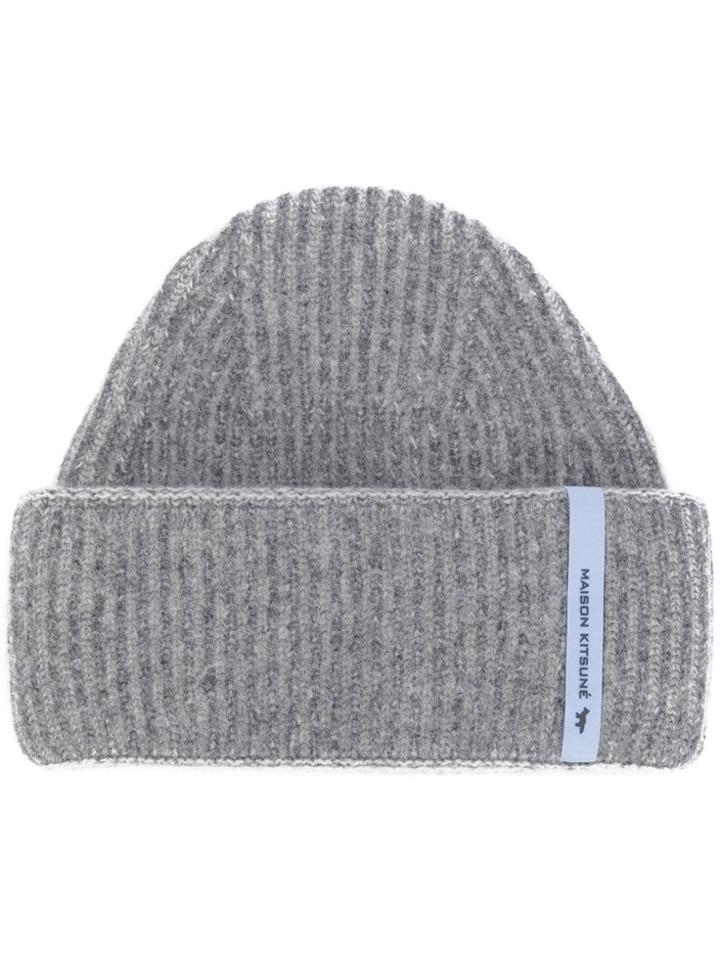 Maison Kitsuné Ribbed Knit Beanie - Grey