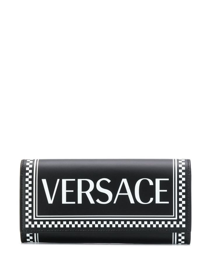 Versace Logo Checkered Trim Wallet - Black