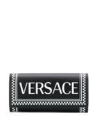 Versace Logo Checkered Trim Wallet - Black