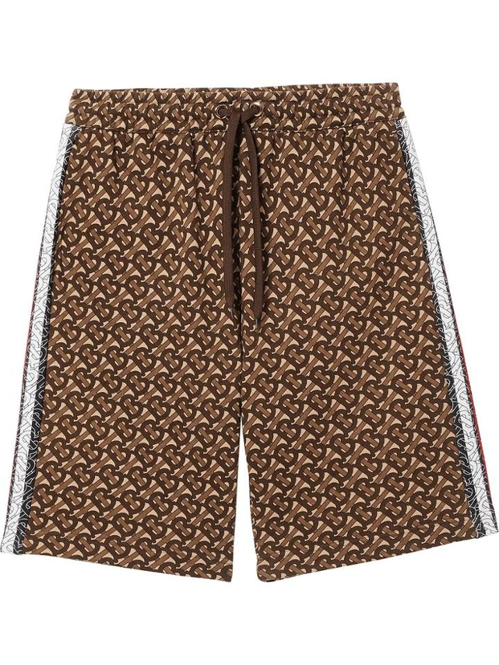 Burberry Monogram Stripe Print Cotton Drawcord Shorts - Brown
