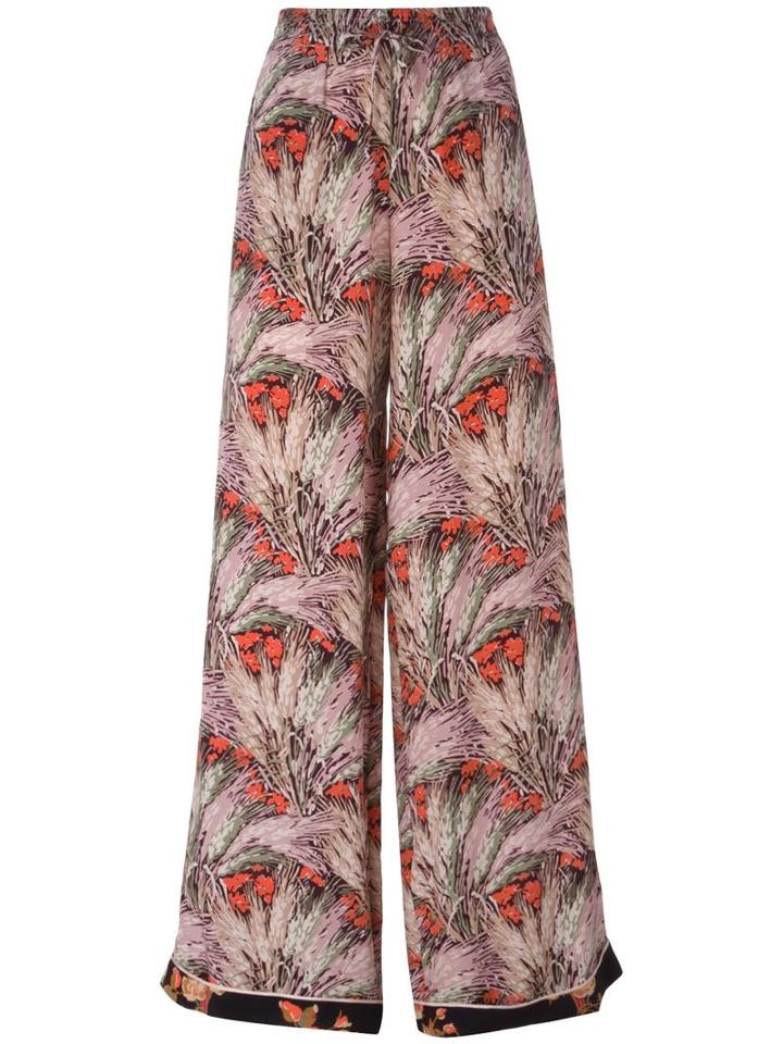 Valentino Floral Wide Leg Trousers, Women's, Size: Medium, Red, Silk