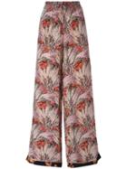 Valentino Floral Wide Leg Trousers, Women's, Size: Medium, Red, Silk