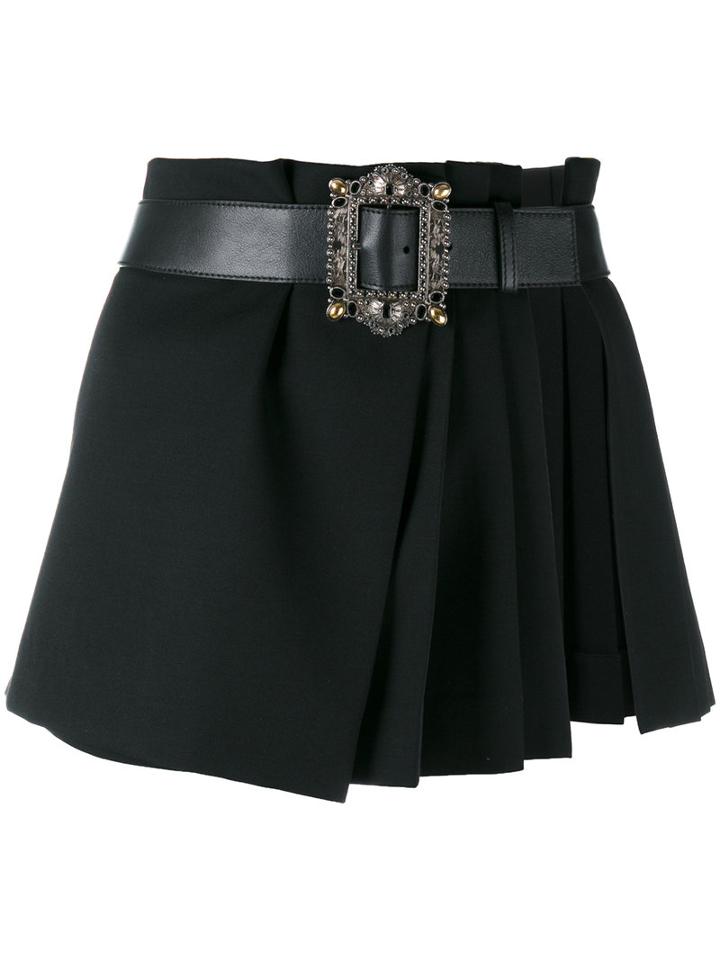 Alexander Mcqueen - Pleated Wrap Mini Skirt - Women - Calf Leather/cupro/wool - 38, Black, Calf Leather/cupro/wool
