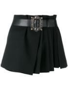 Alexander Mcqueen - Pleated Wrap Mini Skirt - Women - Calf Leather/cupro/wool - 38, Black, Calf Leather/cupro/wool