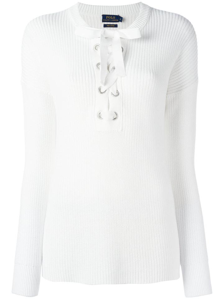 Polo Ralph Lauren Lace Up Jumper, Women's, Size: Large, White, Cotton