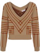 Burberry Rope Silk Wool Jacquard V-neck Sweater - Neutrals