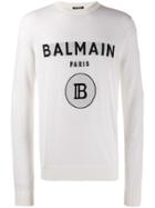 Balmain Jacquard Logo Knitted Sweater - White