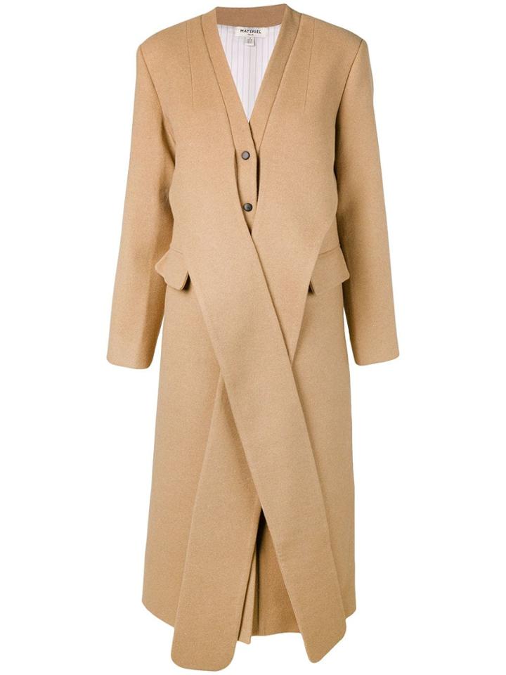 Matériel Tie Front Single Breasted Coat - Neutrals