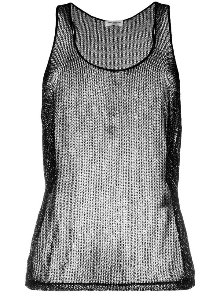 Saint Laurent Beaded Mesh Tank Top - Black