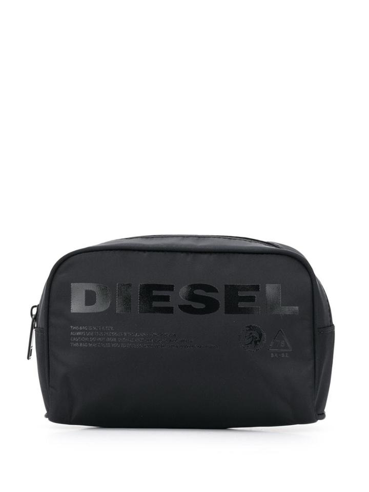 Diesel Logo Print Make Up Bag - Black