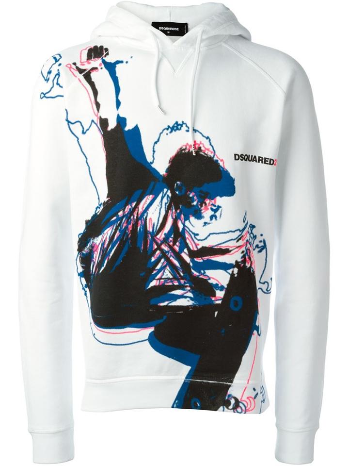 Dsquared2 Printed Hoodie, Men's, Size: Xl, White, Cotton