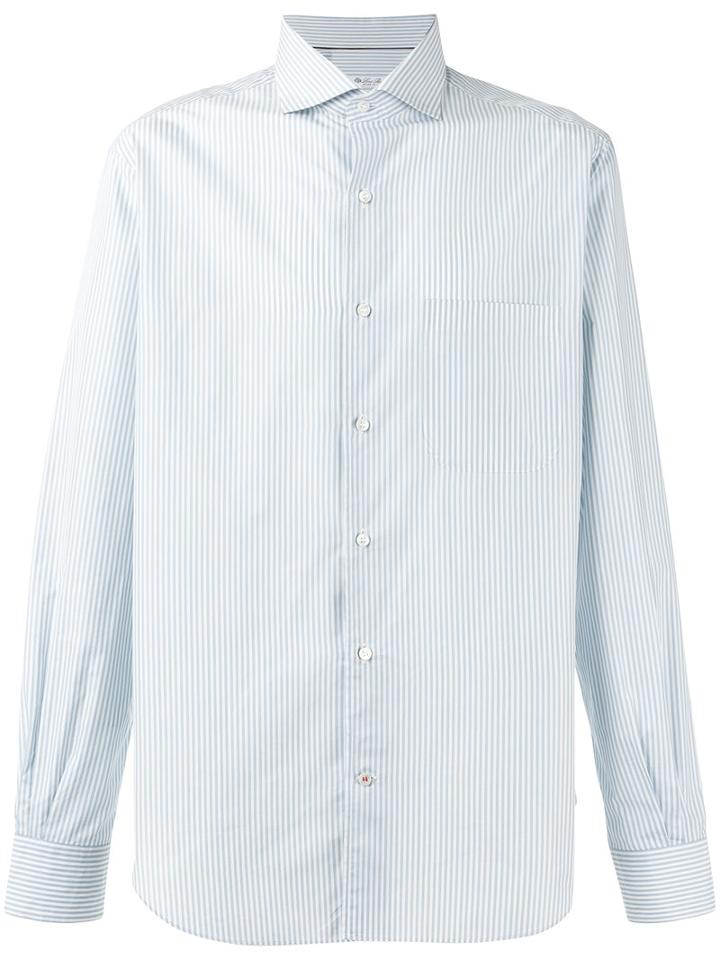 Loro Piana Alain Striped Shirt, Men's, Size: Medium, White, Silk/cotton