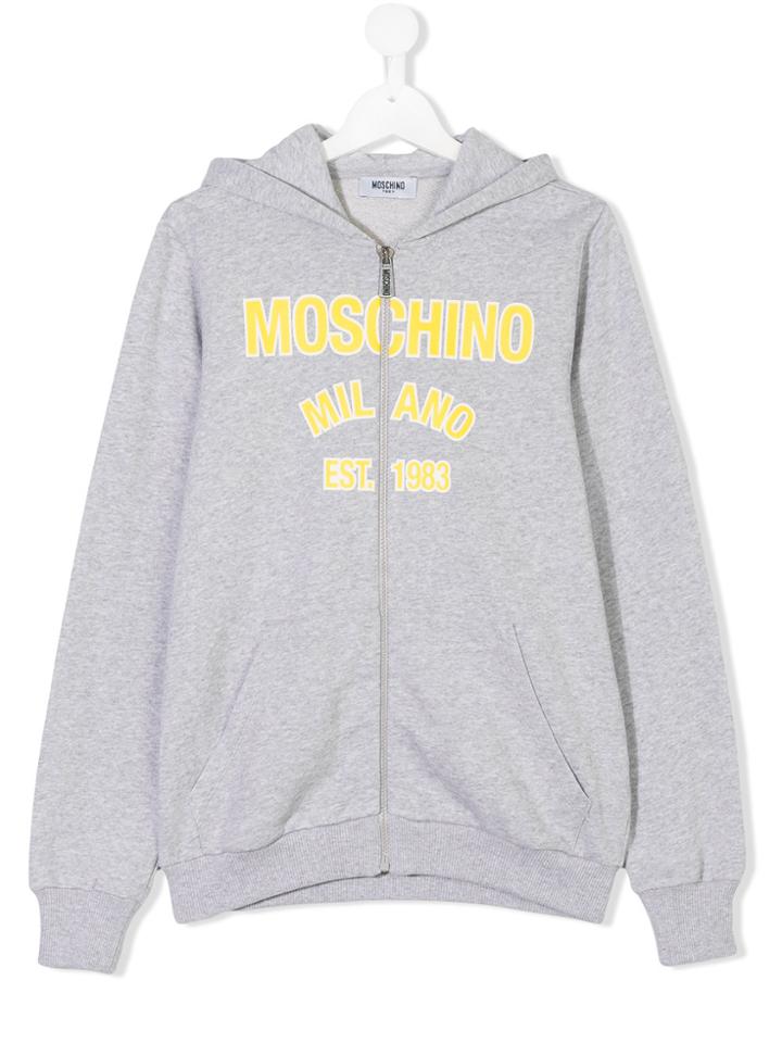 Moschino Kids Logo Print Zipped Hoodie - Grey