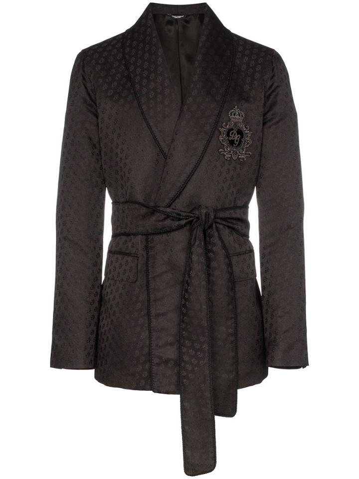 Dolce & Gabbana Embroidered Logo Belted Blazer - Black