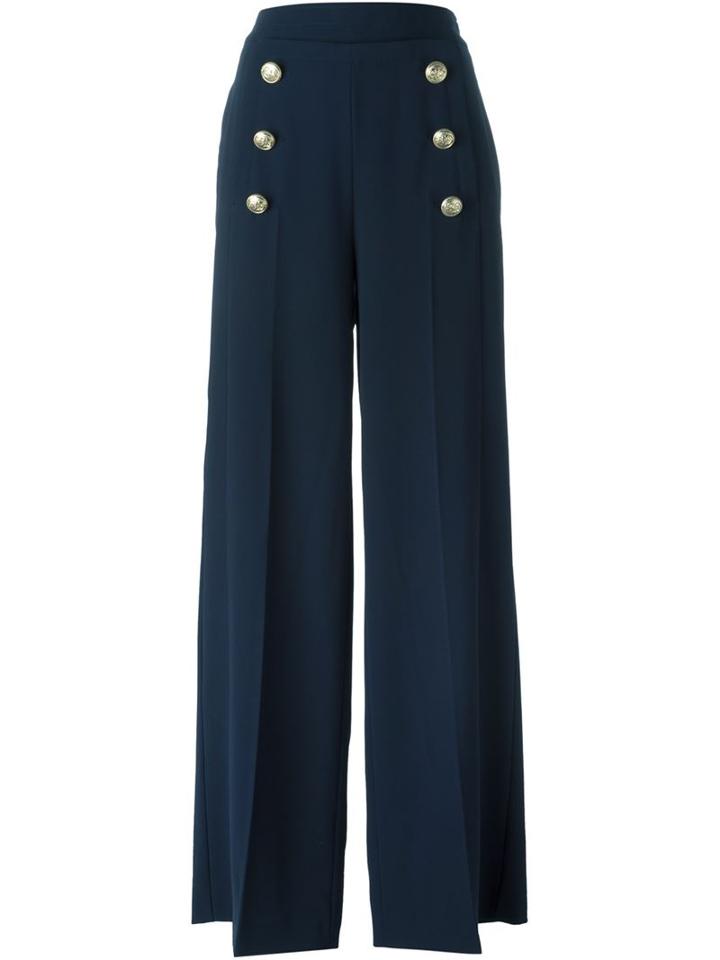 No21 Wide Leg Button Detail Trousers, Women's, Size: 40, Blue, Polyester