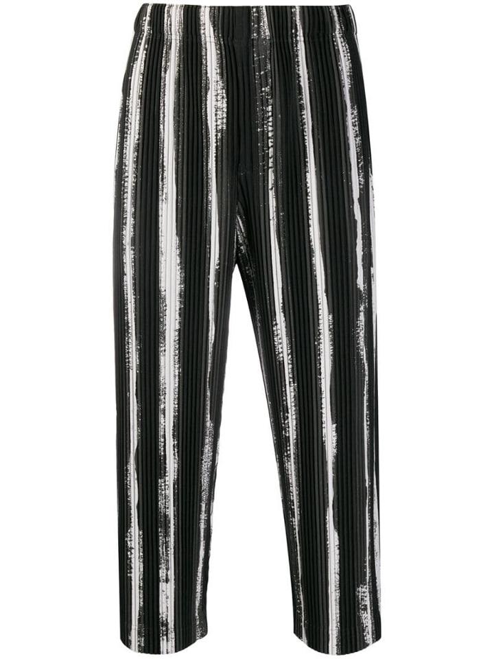 Homme Plissé Issey Miyake Striped Cropped Trousers - Black