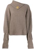 Jw Anderson Ribbed Wool And Cashmere-blend Jumper - Neutrals