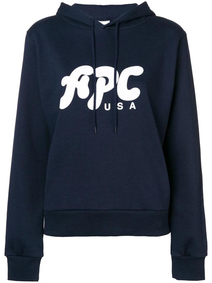 A.p.c. Logo Print Hoodie - Blue