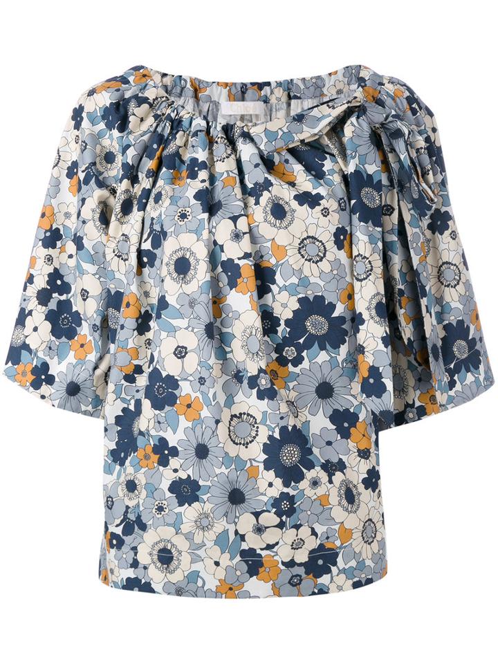 Chloé - Floral Printed Blouse - Women - Cotton - 38, Women's, Blue, Cotton