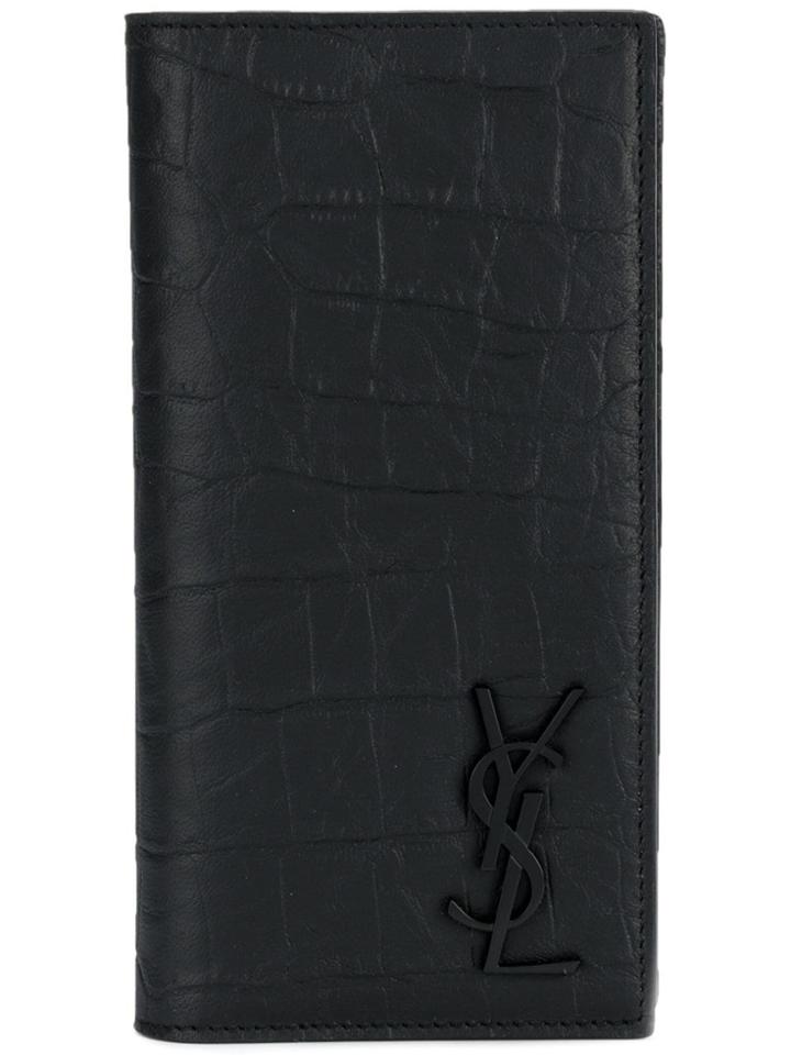 Saint Laurent Crocodile Embossed Card Holder - Black