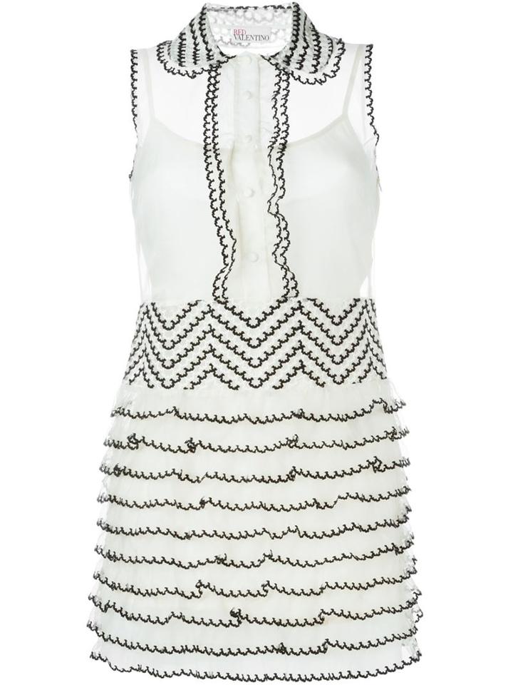 Red Valentino Frill Trim Shirt Dress, Women's, Size: 42, White, Silk/polyester