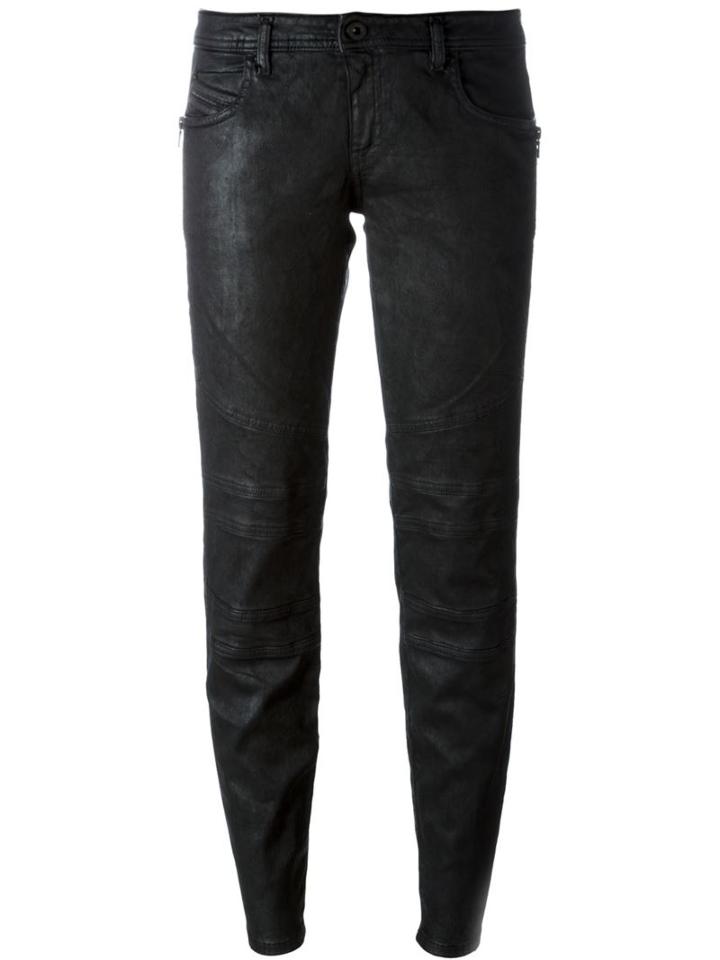 Diesel Black Gold Wax Effect Biker Trousers, Women's, Size: 42, Cotton/polyester/spandex/elastane