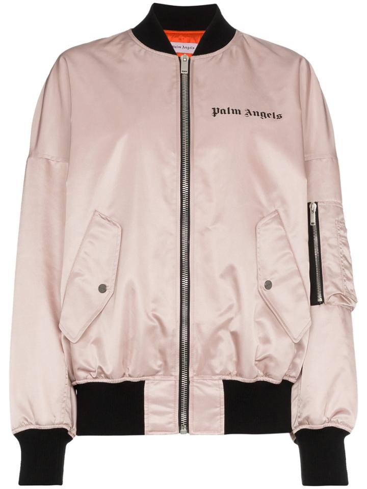 Palm Angels Pink Satin Oversized Bomber - Pink & Purple