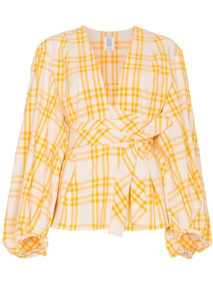 Rosie Assoulin Oboe Check Print Top - Yellow & Orange