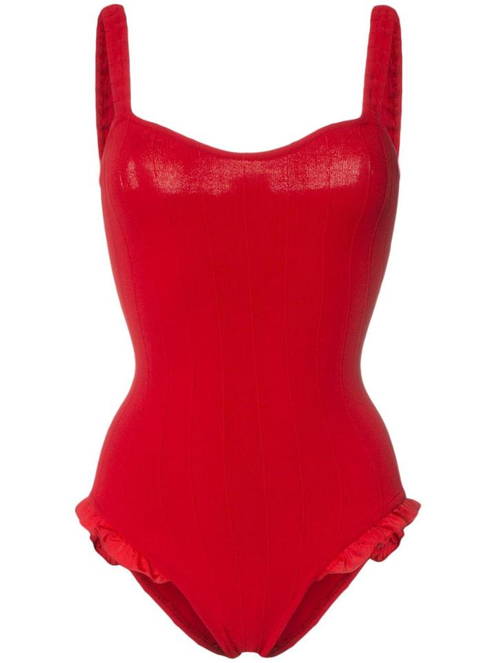 Hunza G Tyti Frill Scoop Neck Swimsuit - Red