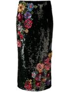Alice+olivia Floral-appliquéd Sequinned Skirt - Black