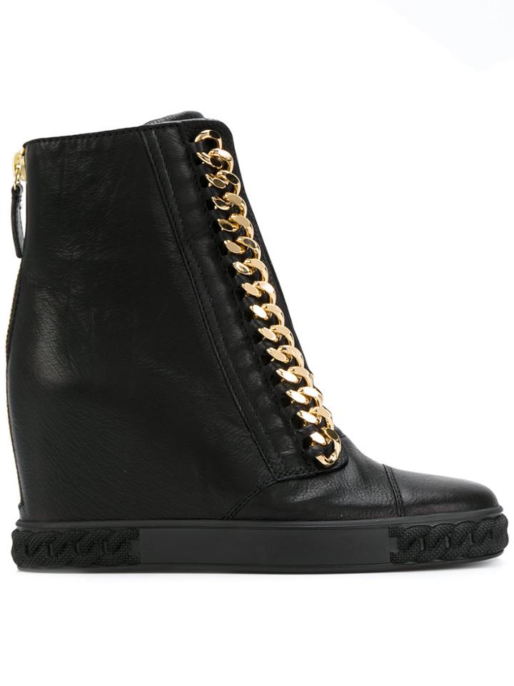 Casadei Chain-trimmed Wedge Sneakers - Black