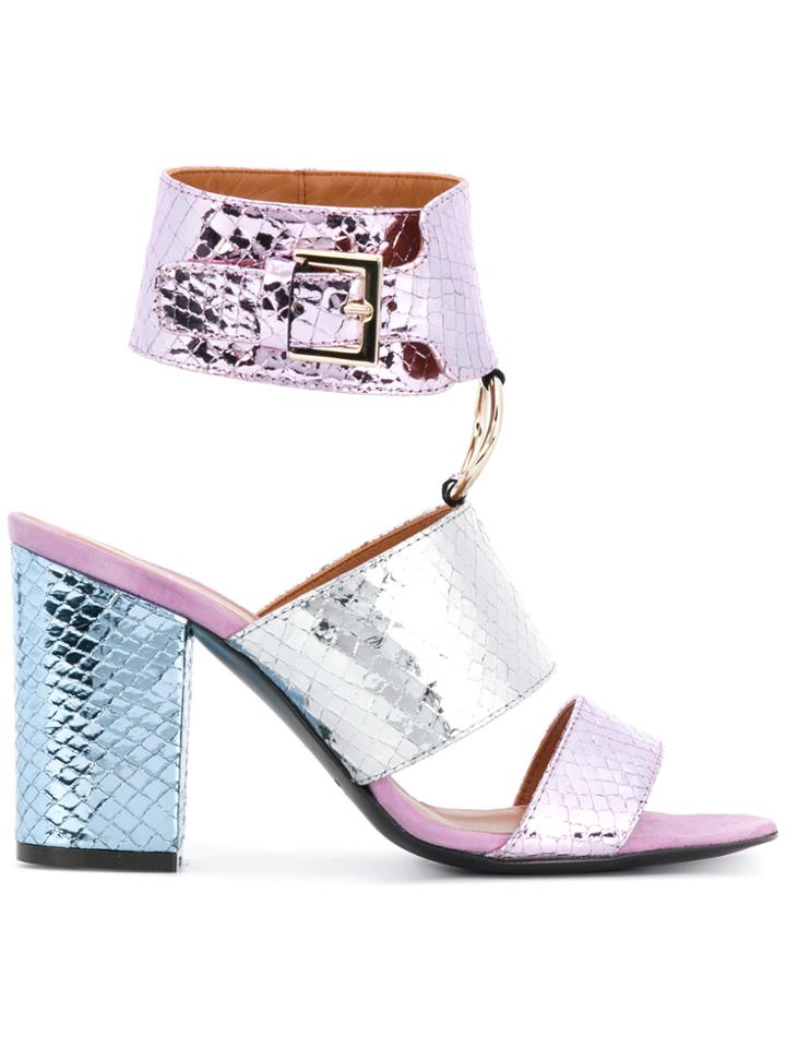 Via Roma 15 Snakeskin-effect Ring Detail Sandals - Metallic