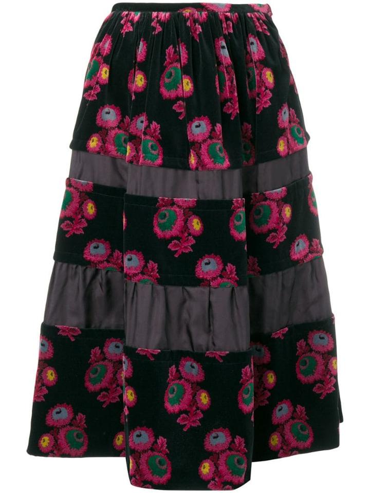 Comme Des Garçons Pre-owned Floral Print Velvet Skirt - Black