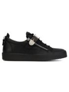 Giuseppe Zanotti Design Side Zip Detail Sneakers, Men's, Size: 43.5, Black, Leather/rubber/metal Other