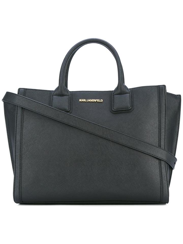 Karl Lagerfeld - Logo Plaque Tote Bag - Women - Cotton/leather - One Size, Black, Cotton/leather