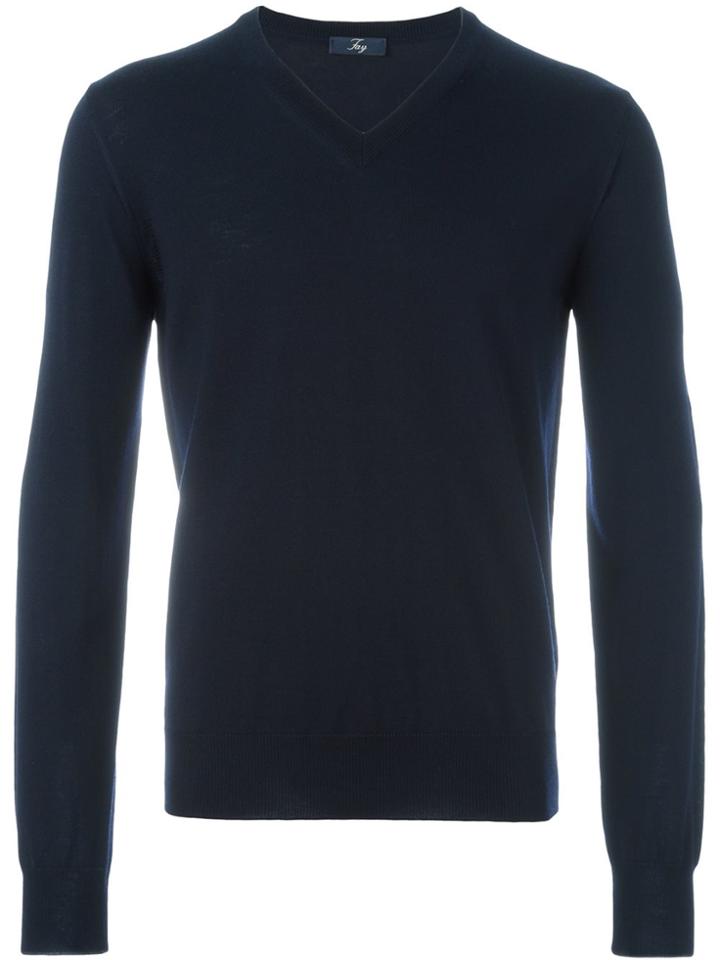 Fay V-neck Ribbed Sweater - Blue