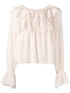 See By Chloé Ruffled Bell Sleeve Blouse, Women's, Size: 34, Nude/neutrals, Silk