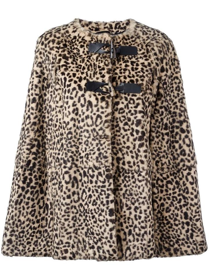 Meteo By Yves Salomon Leopard Print Poncho, Women's, Size: 38, Nude/neutrals, Silk/rabbit Fur