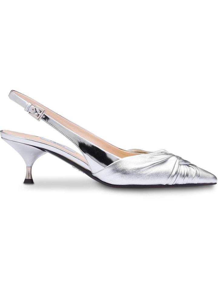 Prada Ruched Pointed Slingback Pumps - Silver